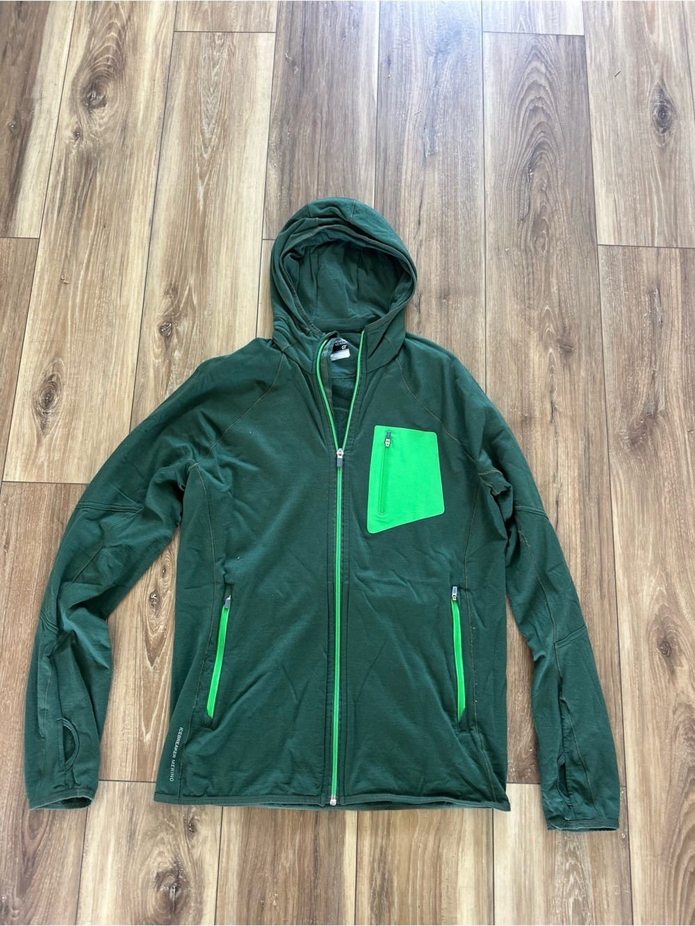 Icebreaker merino GT men’s Green Hooded Zip sweater size medium
